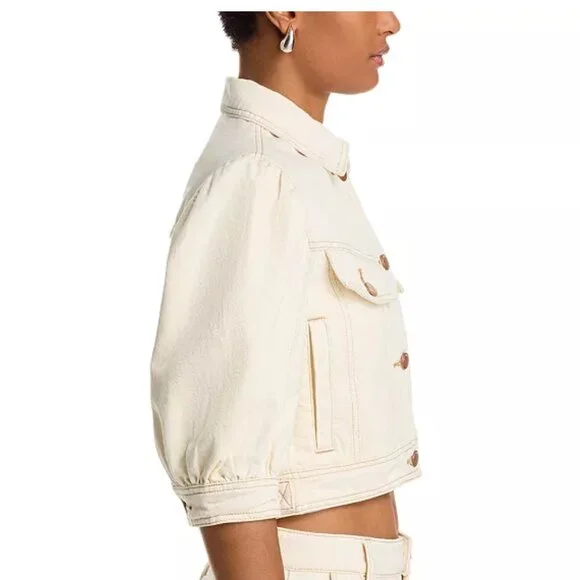 Blank NYC Cake Topper | Puff Sleeve Cream Denim Jacket | Sz M | *New w Tag* - Picture 4 of 8